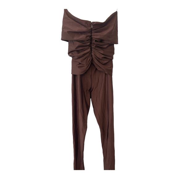 Ronny Kobo Delrey Strapless Cut Out Jumpsuit Catsuit Stretch Jersey Chocolate S - Picture 11 of 14